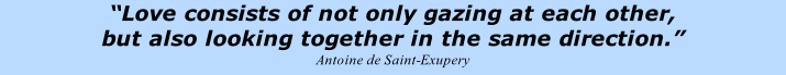 “Love consists of not only gazing at each other,  but also looking together in the same direction.”  Antoine de Saint-Exupery